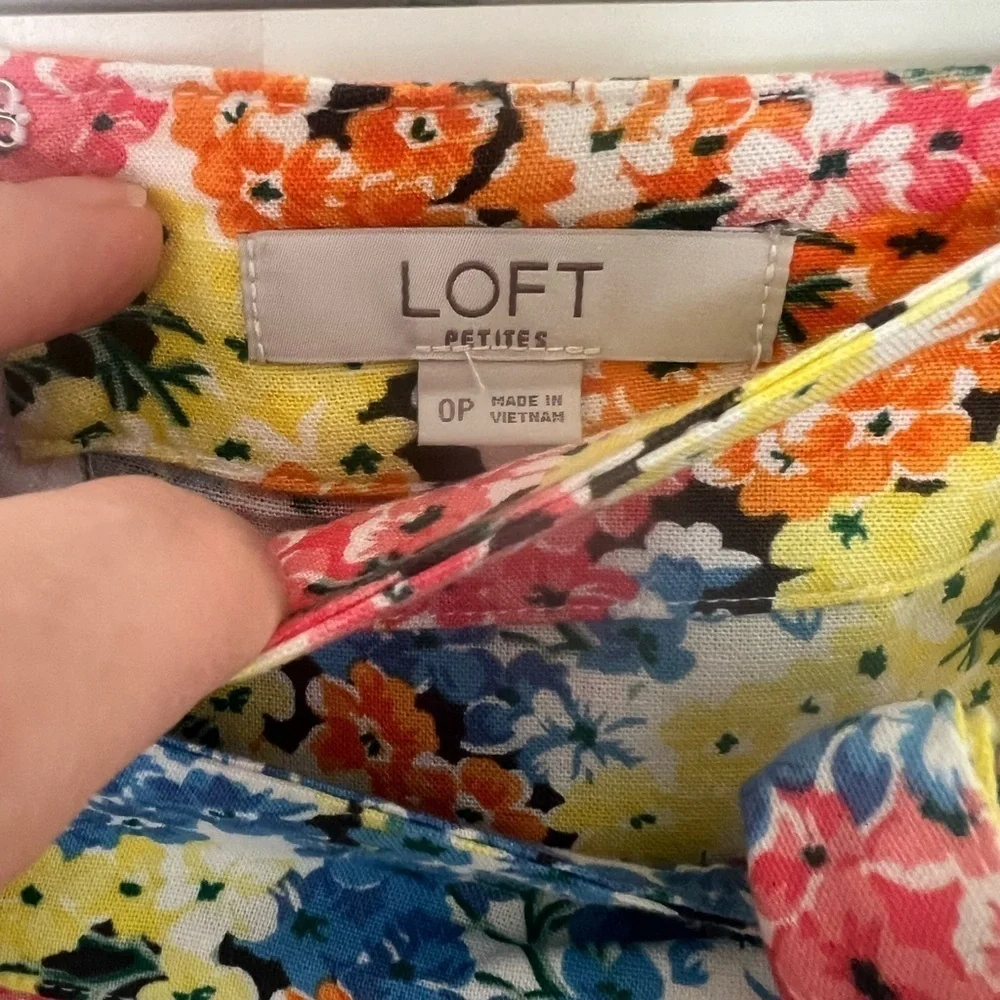 Loft Petite Hydrangea Ruffle Wrap Skirt Linen Blend Size 0